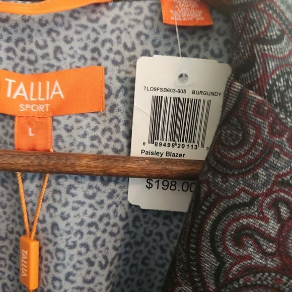 TALLIA Men's Paisley Burgundy and Gray Sports Coat Blazer Size Large - Picture 5 of 7